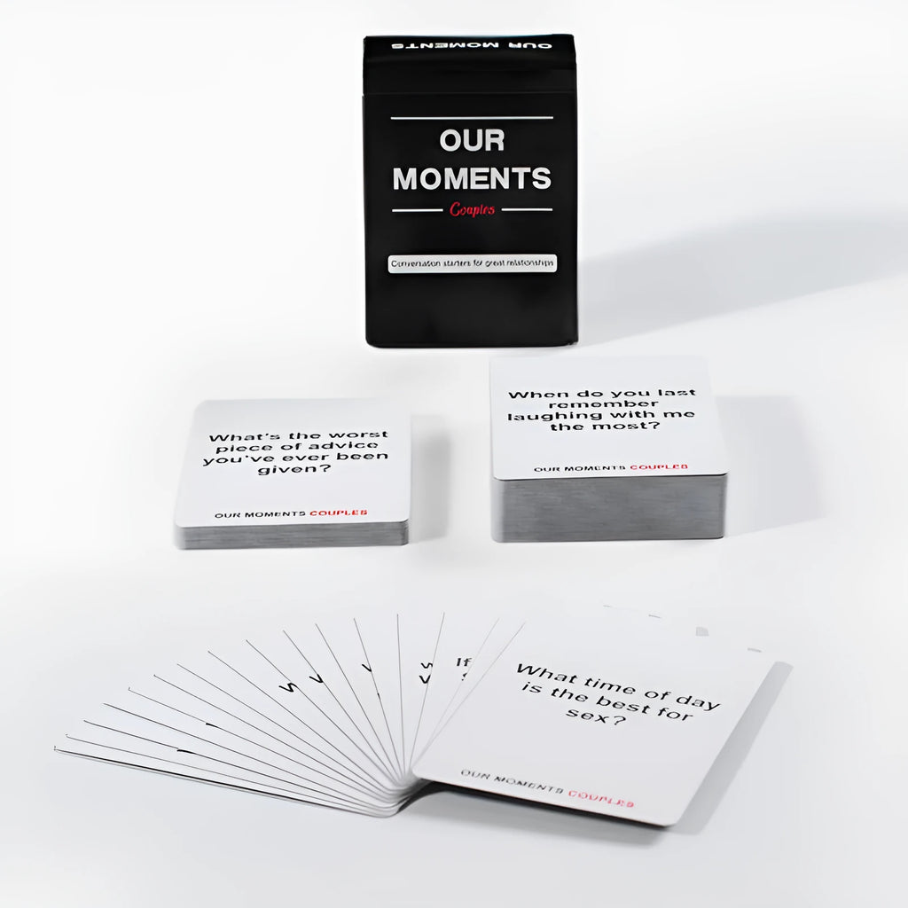Our Time Lovers Edition communication cards in black style box on a table