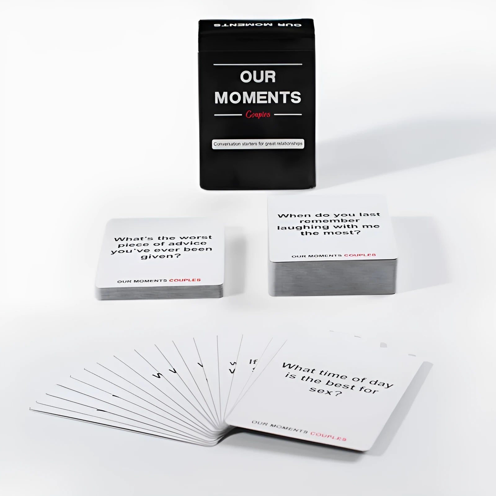 Our Time Lovers Edition communication cards in black style box on a table