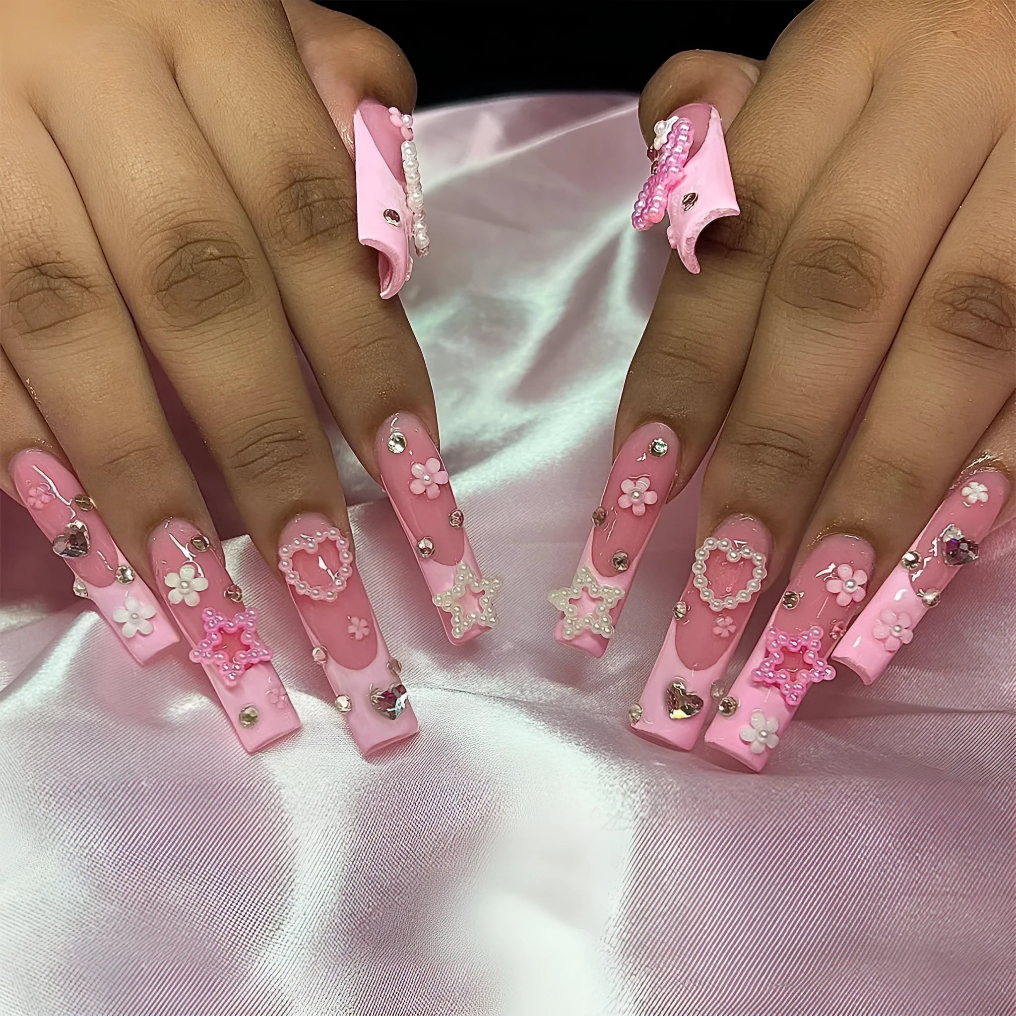 French spot drill bow wear nails with love pattern in XB-70-48 colour including plastic armour case