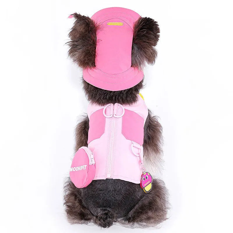 Pink polyester traction vest for small dogs suitable for Bichon Teddy and Schnauzer breeds