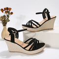 Women's wedge sandals with cloth upper and fish mouth toe shape in beige colour