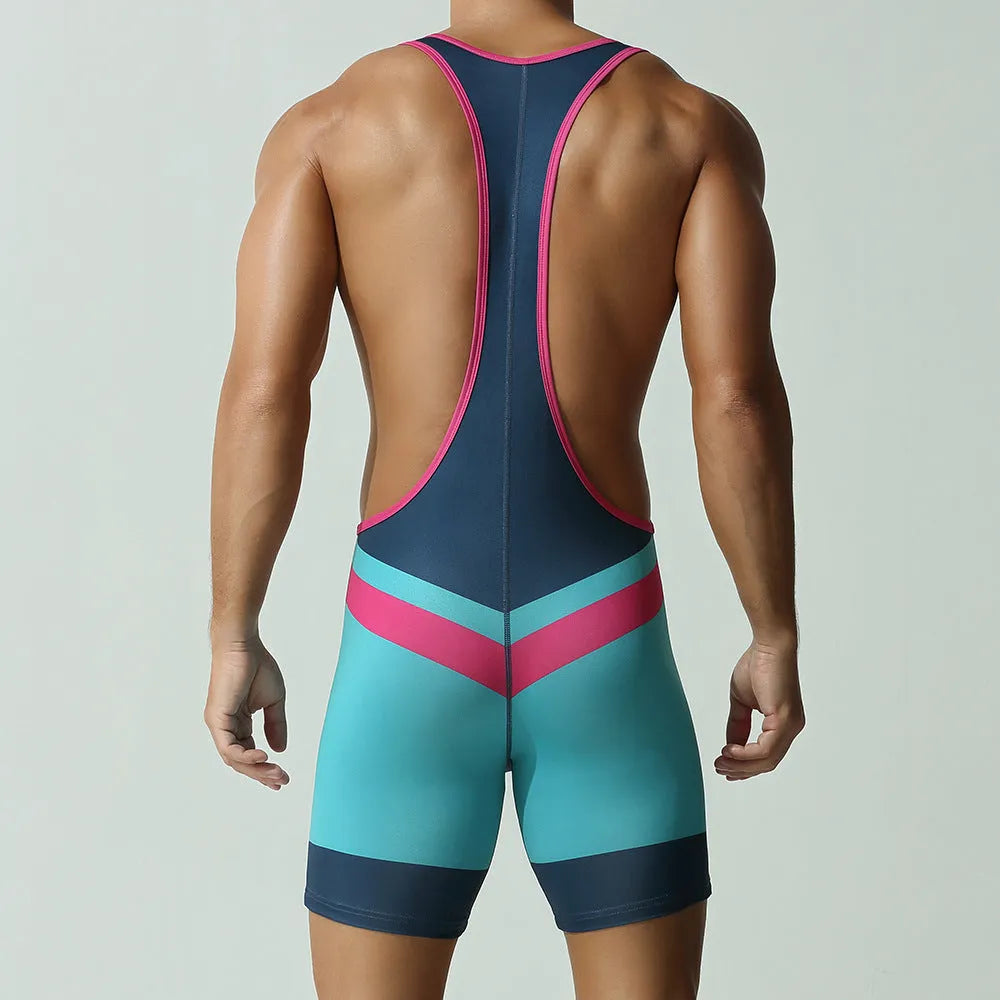 Men's quick-drying polyester sports vest jumpsuit in solid colour, one-piece design, available in black cyan dream blue
