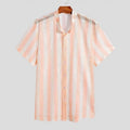Men's pink waffle knit loose cardigan shirt with short sleeves for summer casual wear