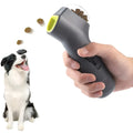 Grey plastic pet treat launcher measuring 18cm long with spring trigger for dog and cat training