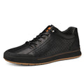 Men's white matte leather casual shoes with flat heel and round toe on a plain background