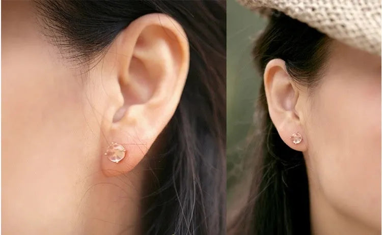 Rose gold drop shape synthetic quartz stud earrings with Korean style design