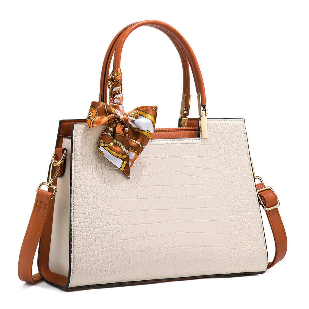 Milky white PU leather women's shoulder handbag with multiple internal compartments and urban simplicity style