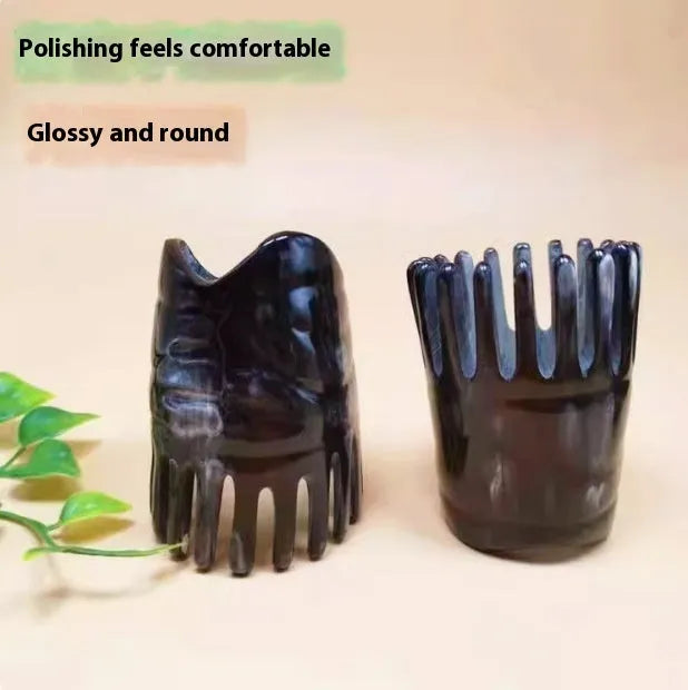 White buffalo horn meridian massage comb with black horn half wide tooth shampoo comb design
