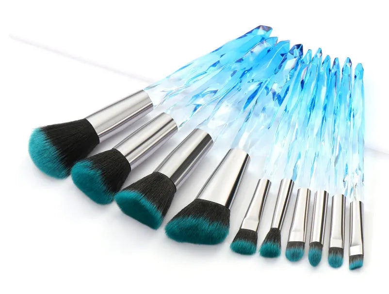10 clear crystal diamond shank foundation brushes with artificial fibre bristles in choice of handle colours