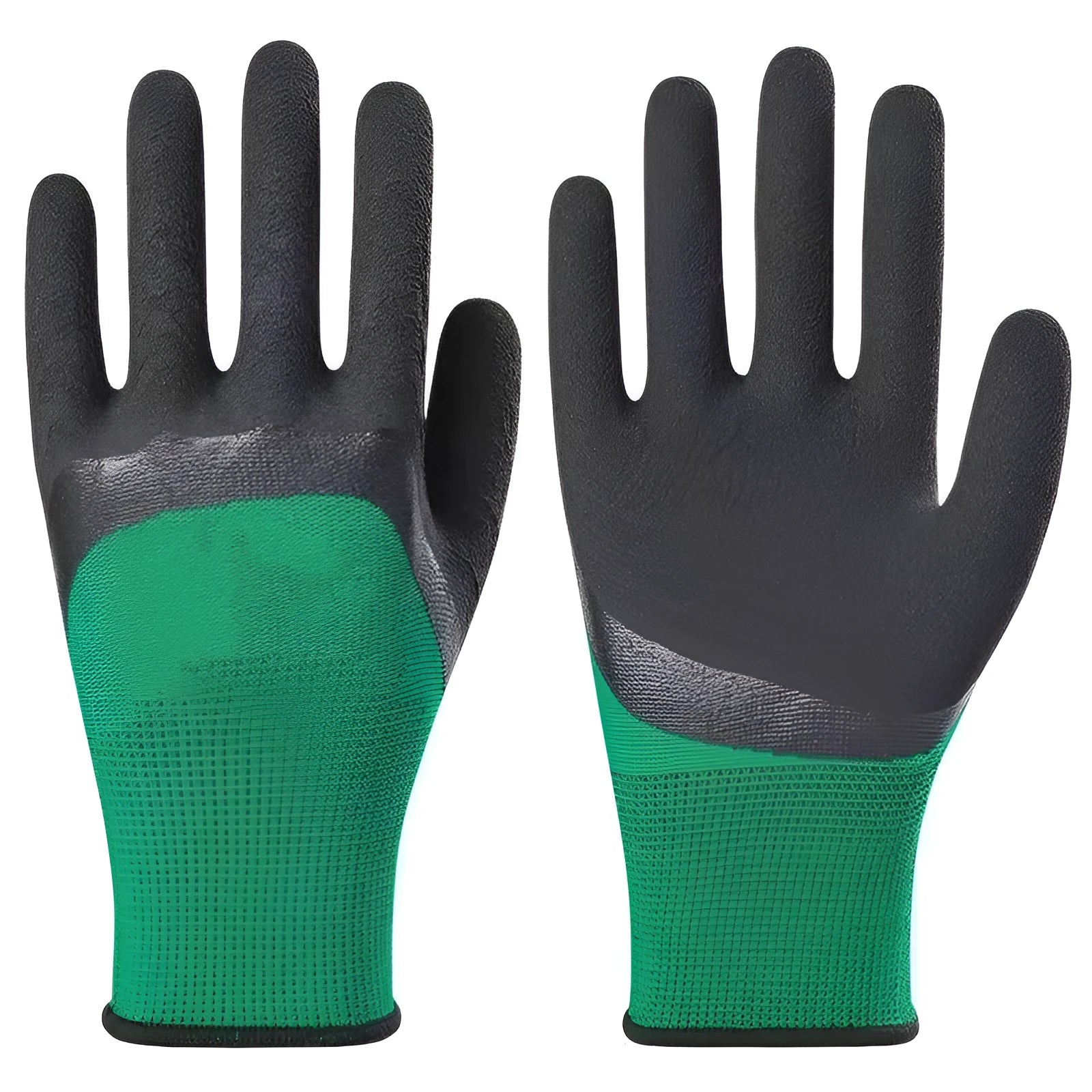 Pair of black and green wear-resistant rubber work gloves size M length 22 to 24 cm