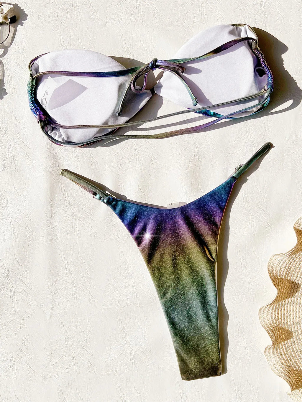 Gradient purple women's polyester bikini swimsuit showing colour transition pattern