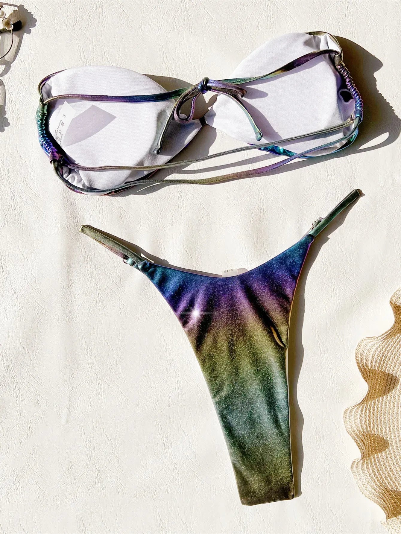 Gradient purple women's polyester bikini swimsuit showing colour transition pattern