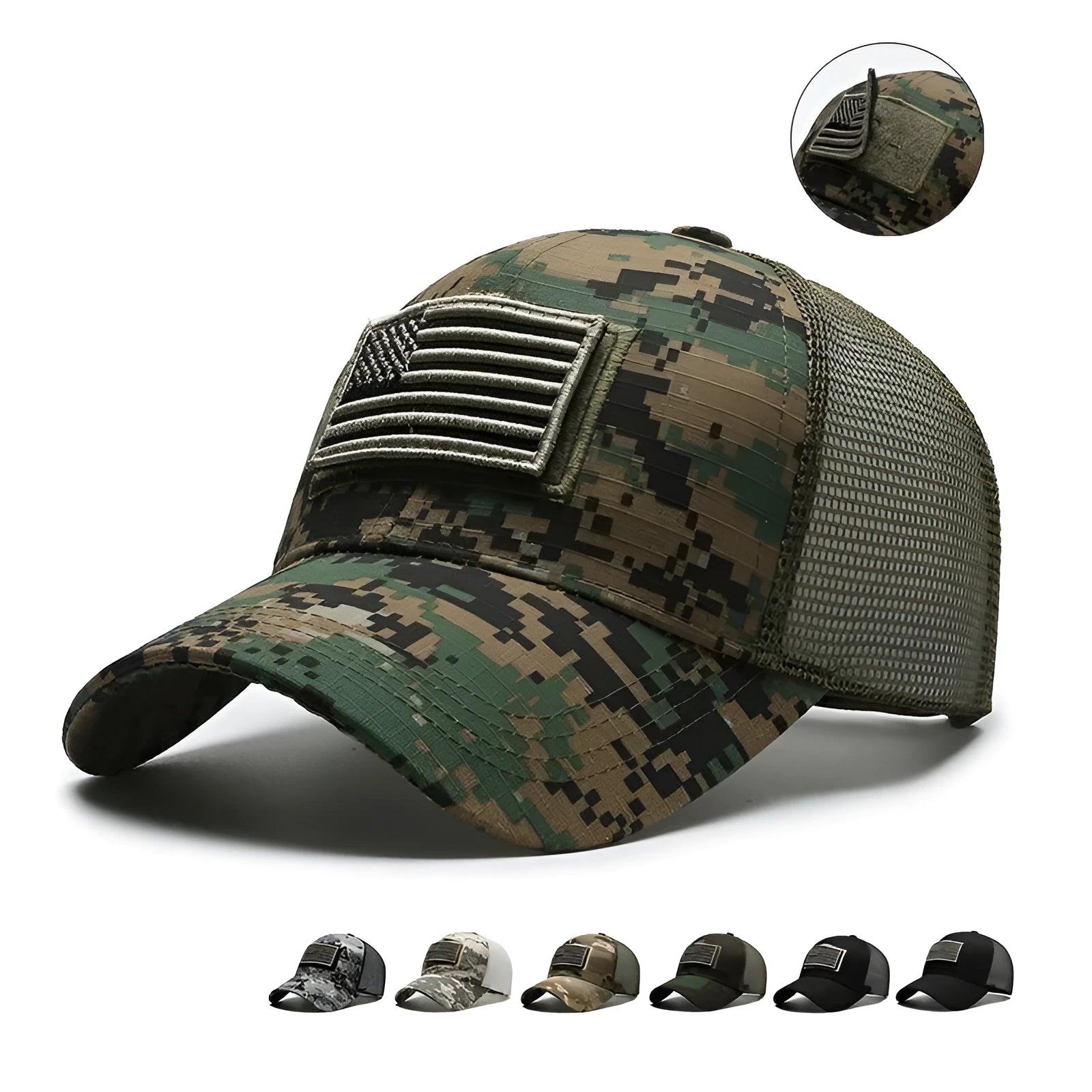 Tear Mark tactical baseball hat in black with white embroidery, dome crown, and Velcro panel on cotton fabric