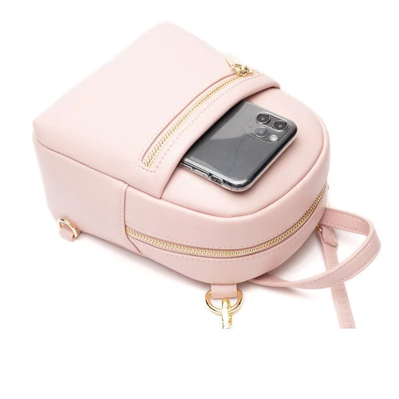 Soft PU mini backpack in street style with three-dimensional pocket and internal phone compartment