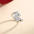 Simple diamond inlaid small fish couple ring with adjustable opening in copper electroplated finish, dolphin style