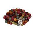 Multi-strand bracelet with 108 natural tourmaline beads and lotus charm on alloy chain