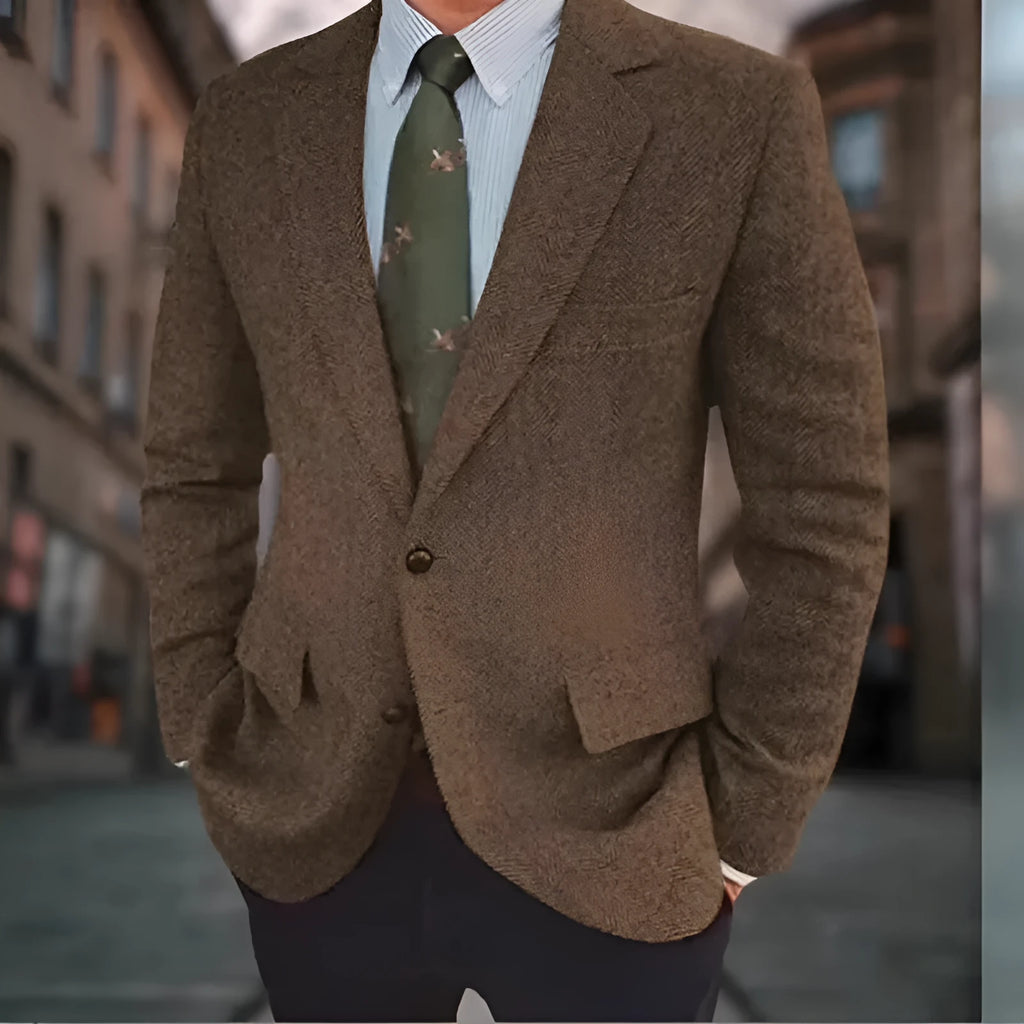 Men's solid colour retro herringbone suit jacket with long sleeves and flax lining in four colours