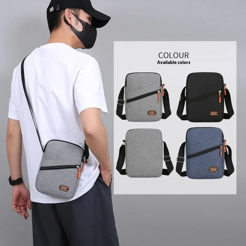Oxford cloth crossbody shoulder bag in silver grey with contrast colour details and urban simplicity styling