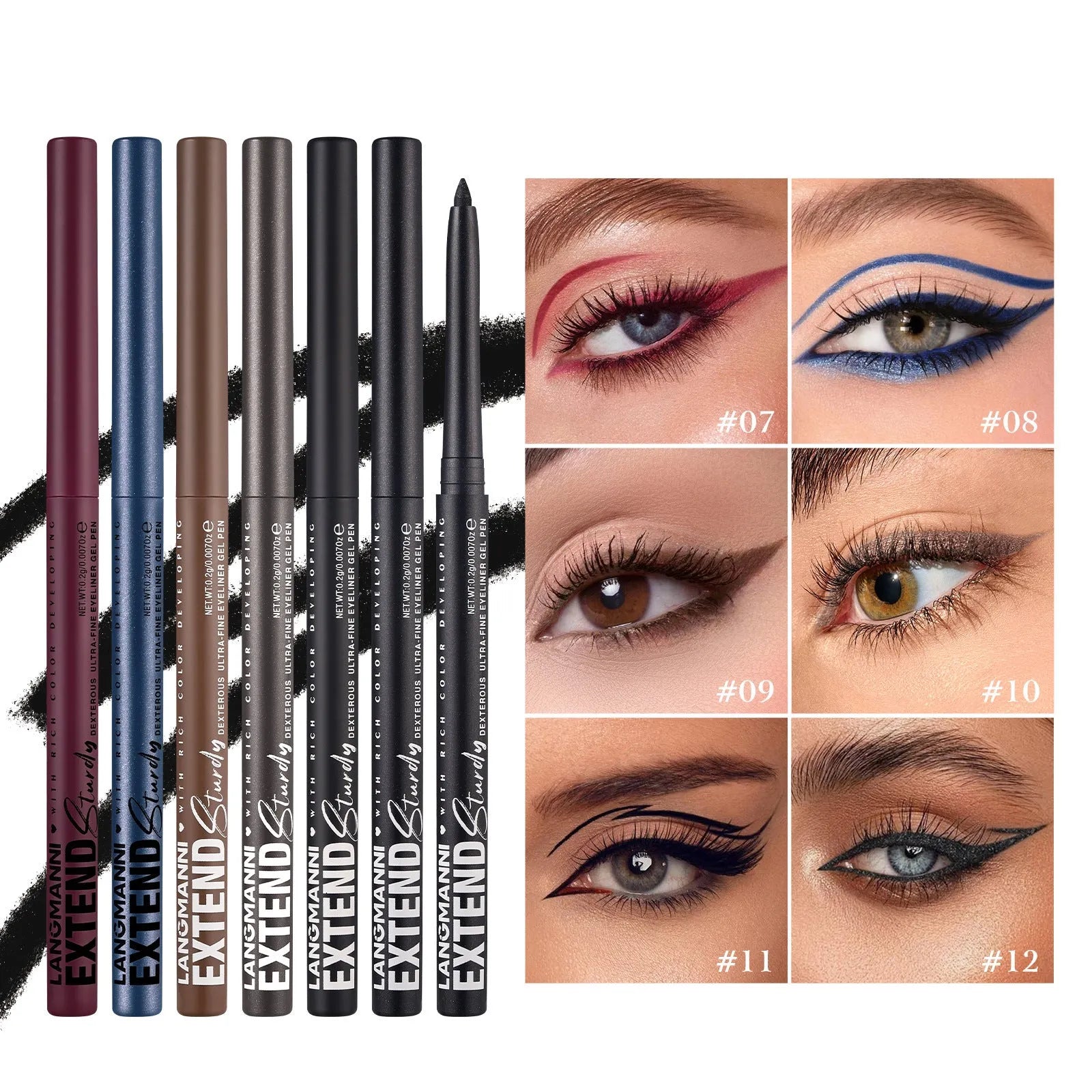 12 colourful gel glitter eyeliner pencils in waterproof formula with matte and glitter shades