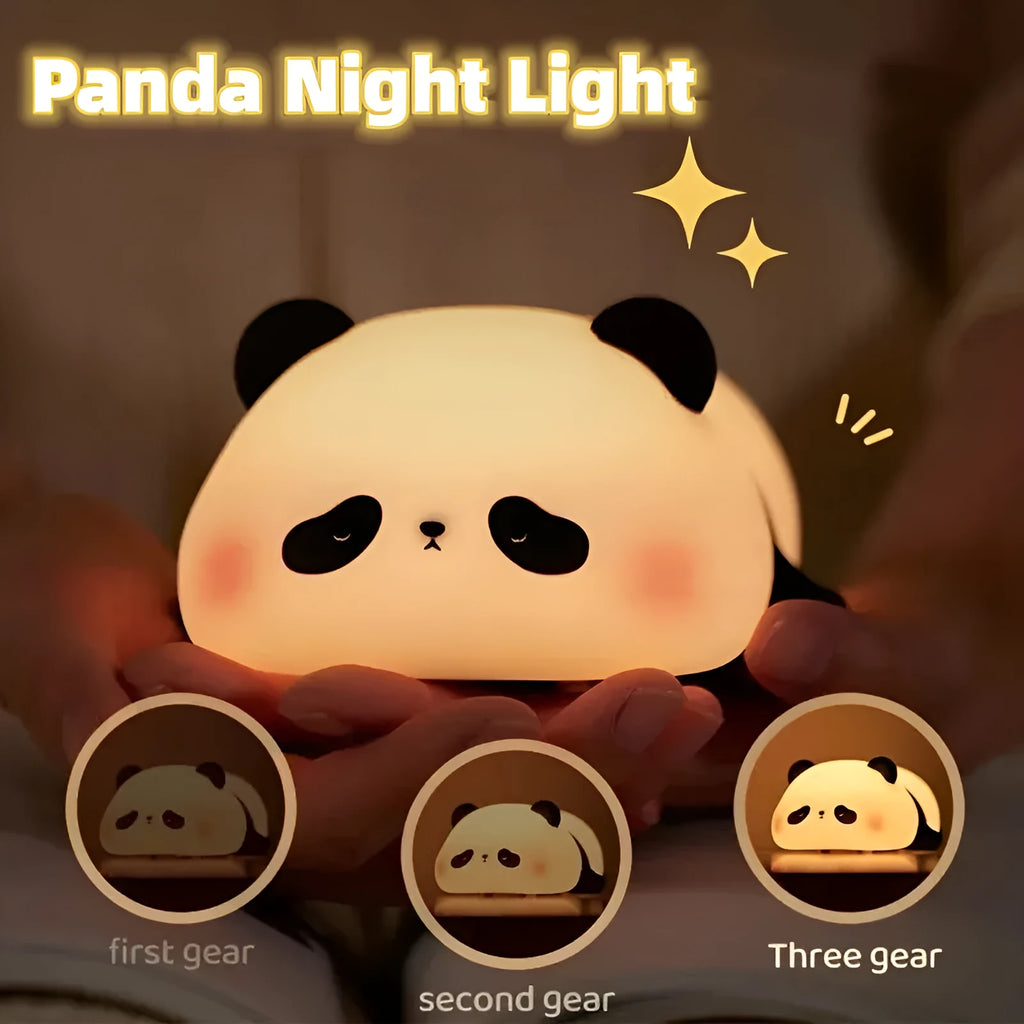 Panda-shaped silicone night light for children with rechargeable battery and clap control