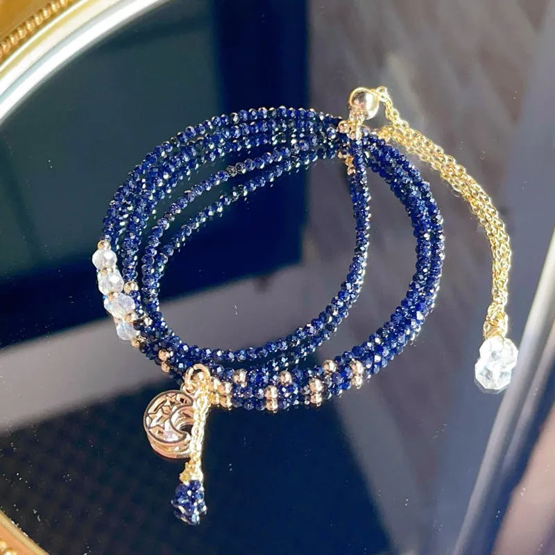 Blue sand stone three-ring women's bracelet showing layered construction and textured surface