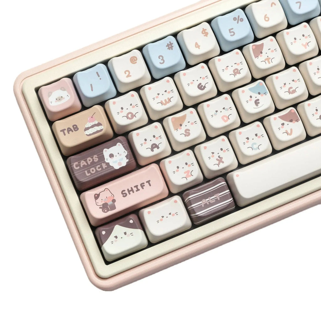 High Sea Salt Cat themed PBT keycap set with sublimation printing showing nautical cat design