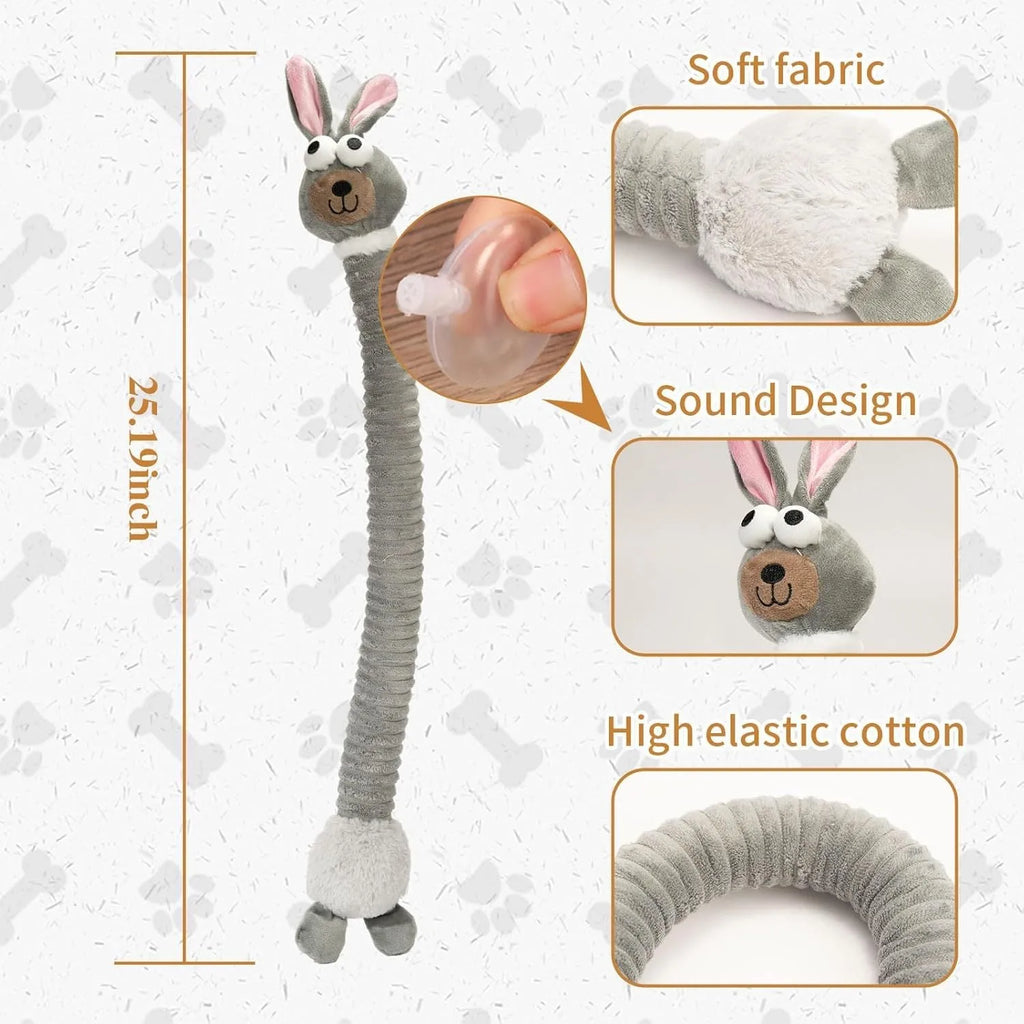 Plush squeaky dog toy in brown with foldable design and crinkle texture for small to large dogs