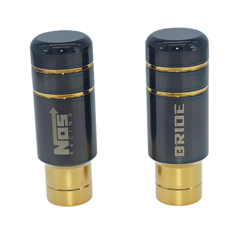 Roasted blue aluminium alloy car gear shift head with three black rubber installation sleeves.