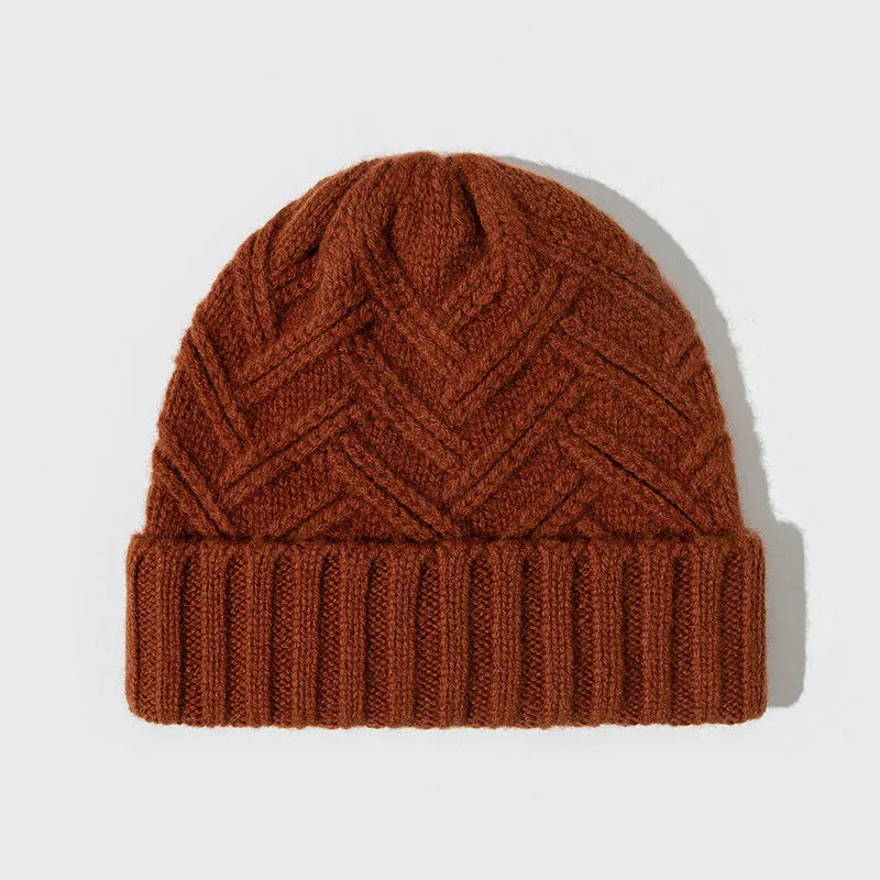 Women's knitted wool dome hat in one of six colours: ivory white, khaki, red, brown, gray, or black.