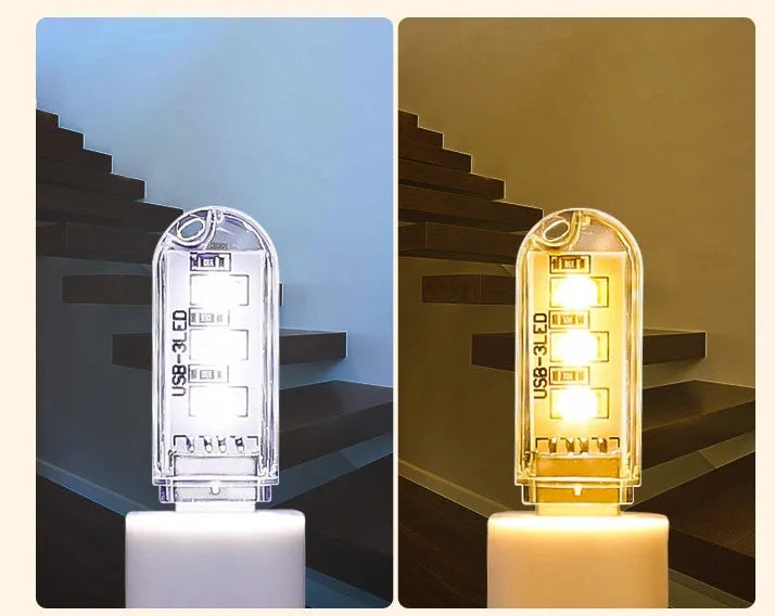 Compact USB-powered baby night light with white and warm light settings