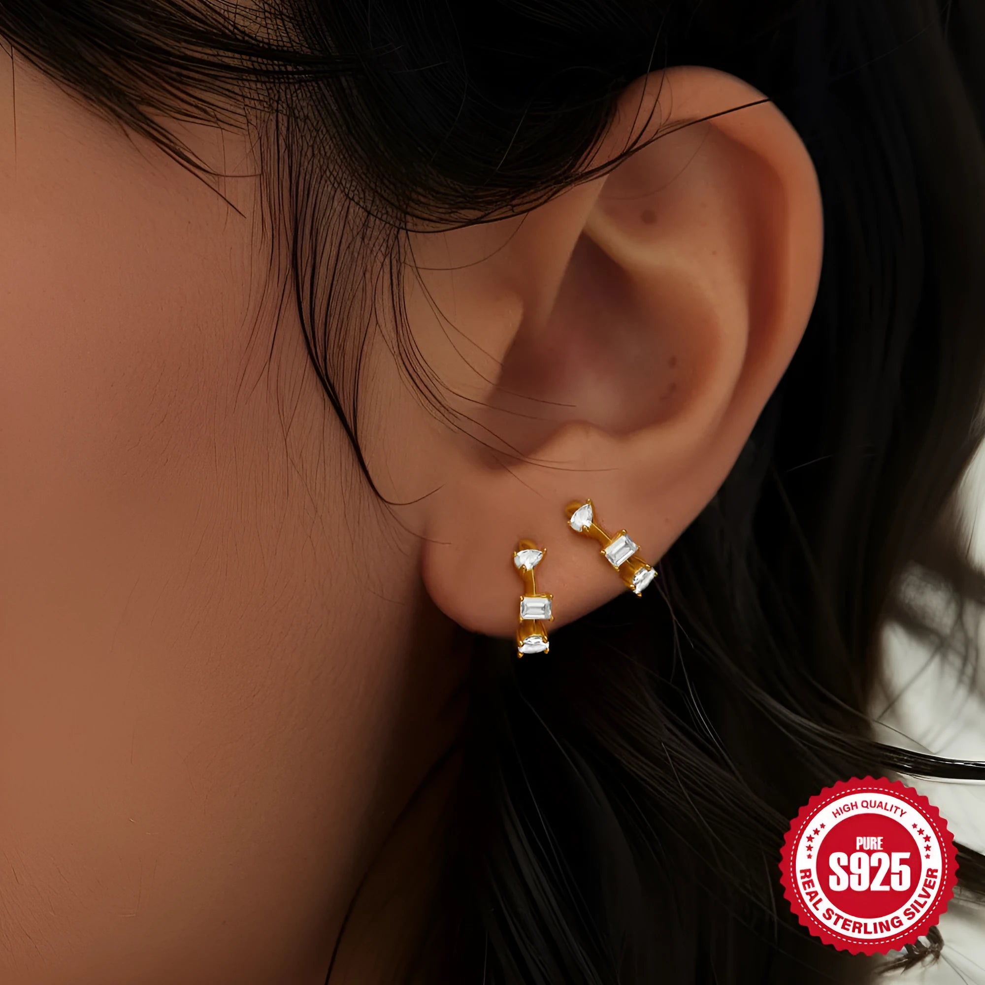 Sterling silver geometric stud earrings with round design in gold or silver electroplated finishes