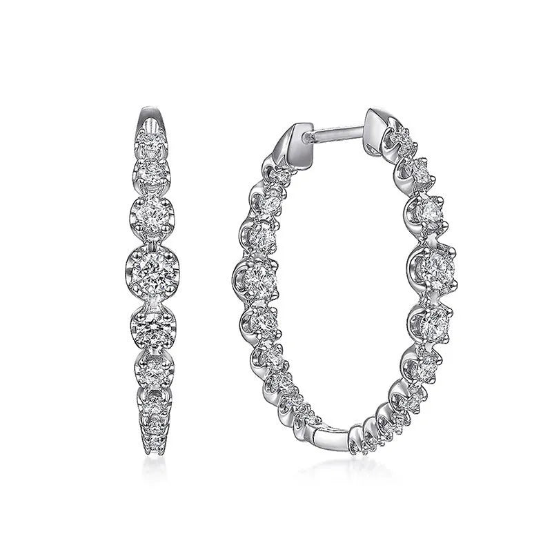 Women's copper geometric round zircon earrings with white gold colour finish and inlaid stone