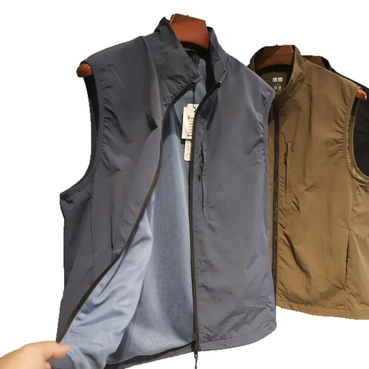 Men's retro quick-drying nylon vest in straight cut cardigan style with side pocket