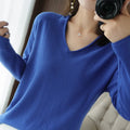 Women's V-neck long sleeve knitwear top in turmeric colour, pullover style, non-iron fabric