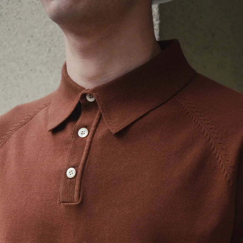 Knitted cotton slim fit short-sleeved t-shirt in dark brown colour for summer wear