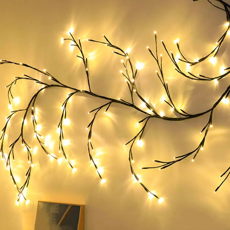 Flexible willow vine LED garland with bendable branches and warm white lights for wall decoration