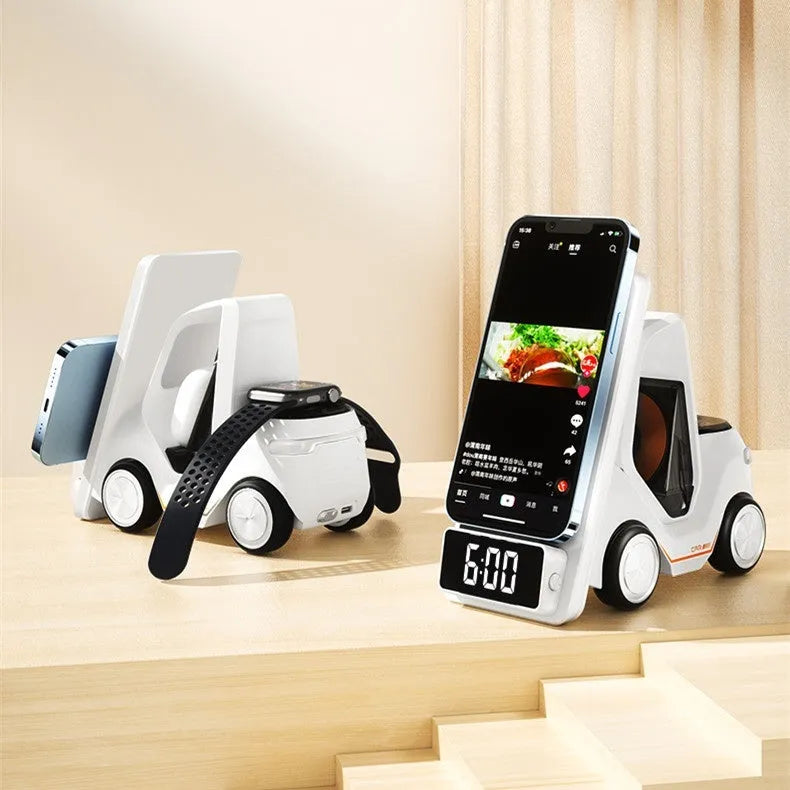 15W three-in-one wireless charging bracket in grey, white, yellow, or orange colours