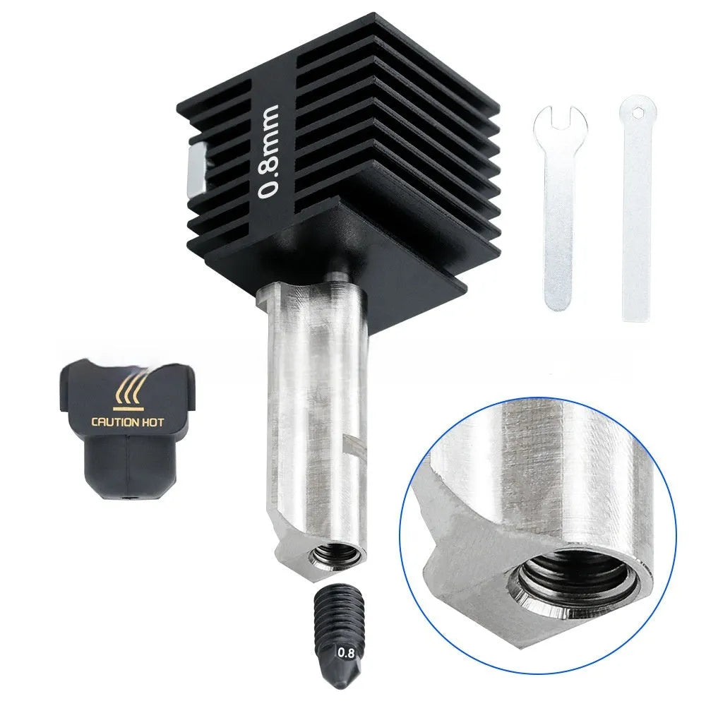 Hardened steel hot end assembly for A1 A1 Mini 3D printer with interchangeable nozzles and black silicone sleeve