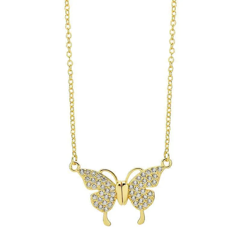 Gold titanium steel twisted chain butterfly necklace with magnetic clasp