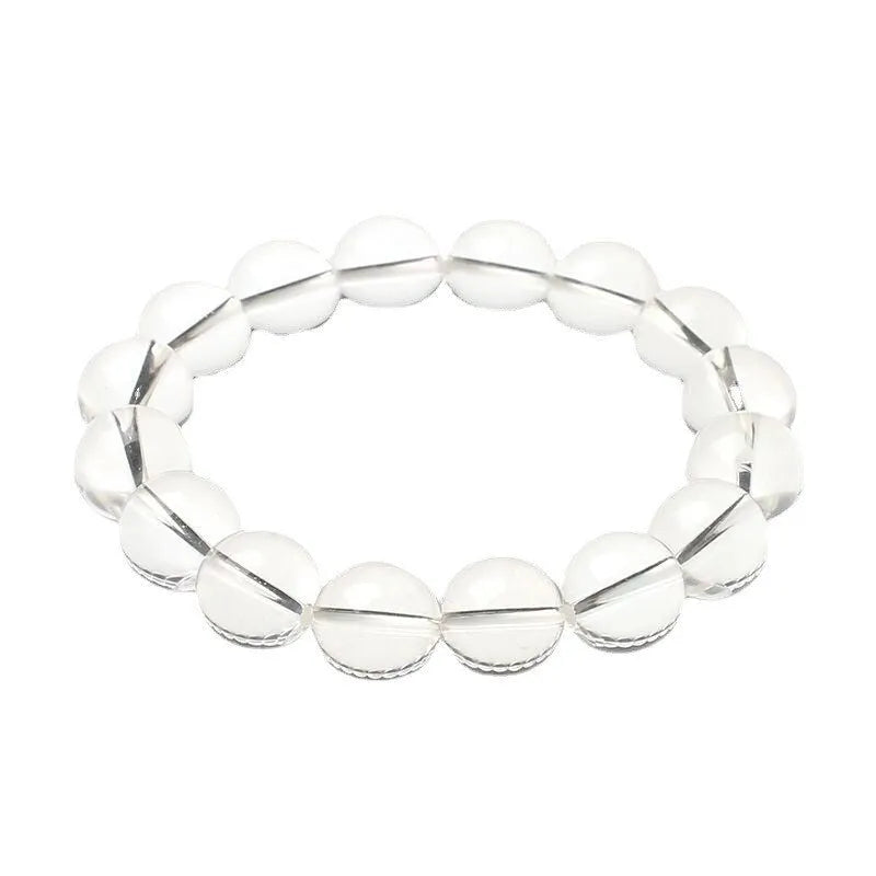 Natural Donghai old materials white water crystal bracelet with round beads in single circle geometric design