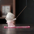 Ceramic court attendant incense burner decoration in cute style with four colour options