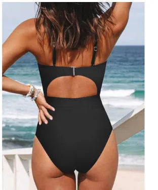 Women's one piece swimsuit cross backless high elasticity spandex lining solid colour black wine red peacock blue sizes S-XXL
