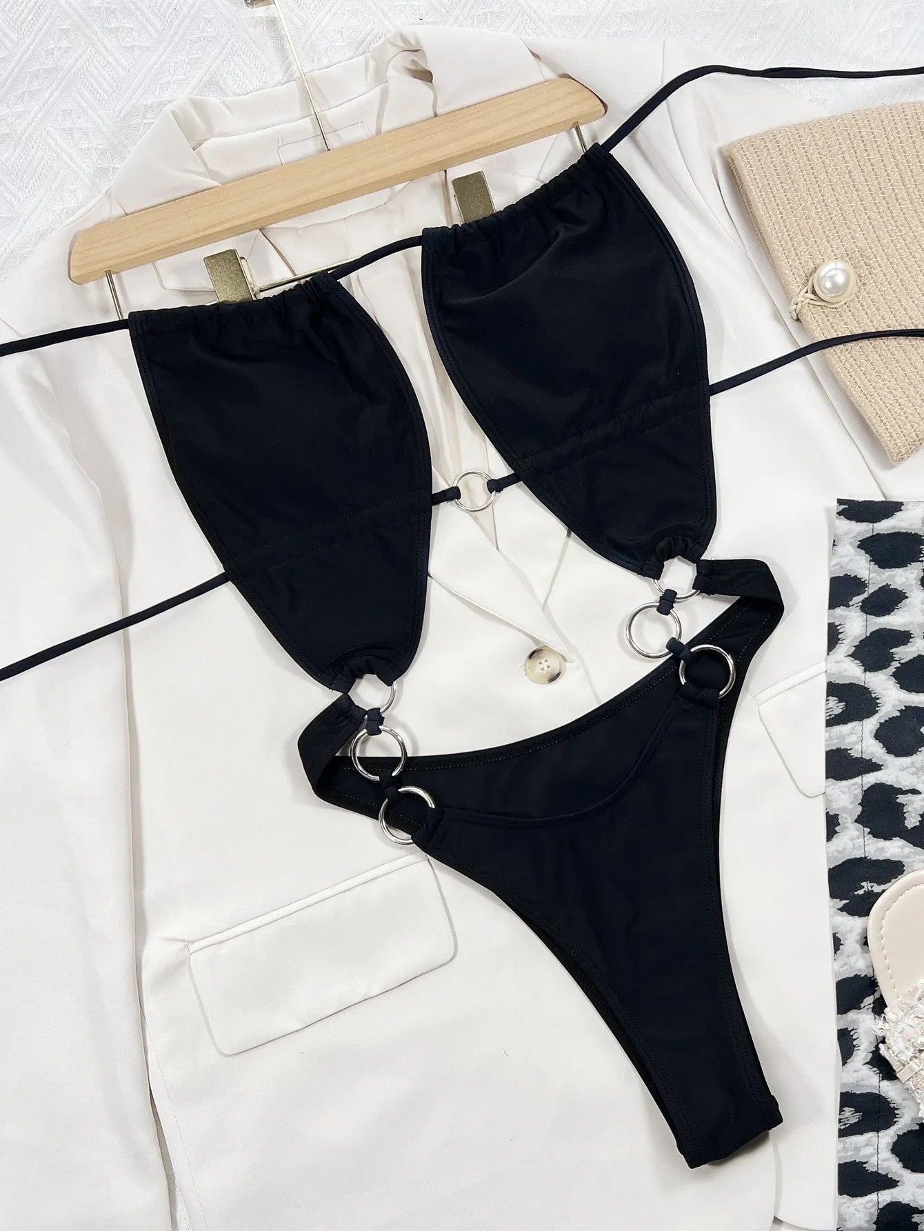 Black women's one-piece nylon swimsuit for swimming and wading