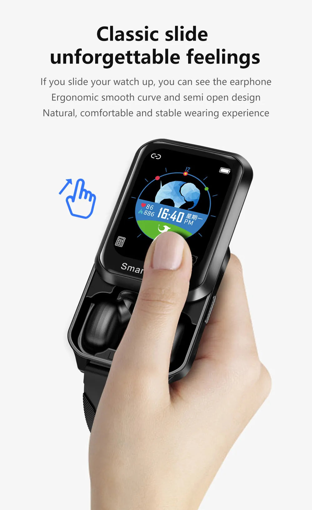 Split screen password lock screen Bluetooth call smart bracelet 1.78 inch touch silicone wristband waterproof black