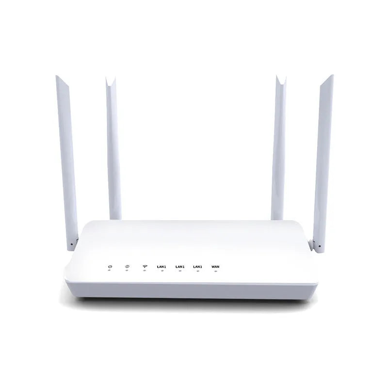 Portable 300m home wifi high-speed router in black with 4 LAN ports and compact bare metal design