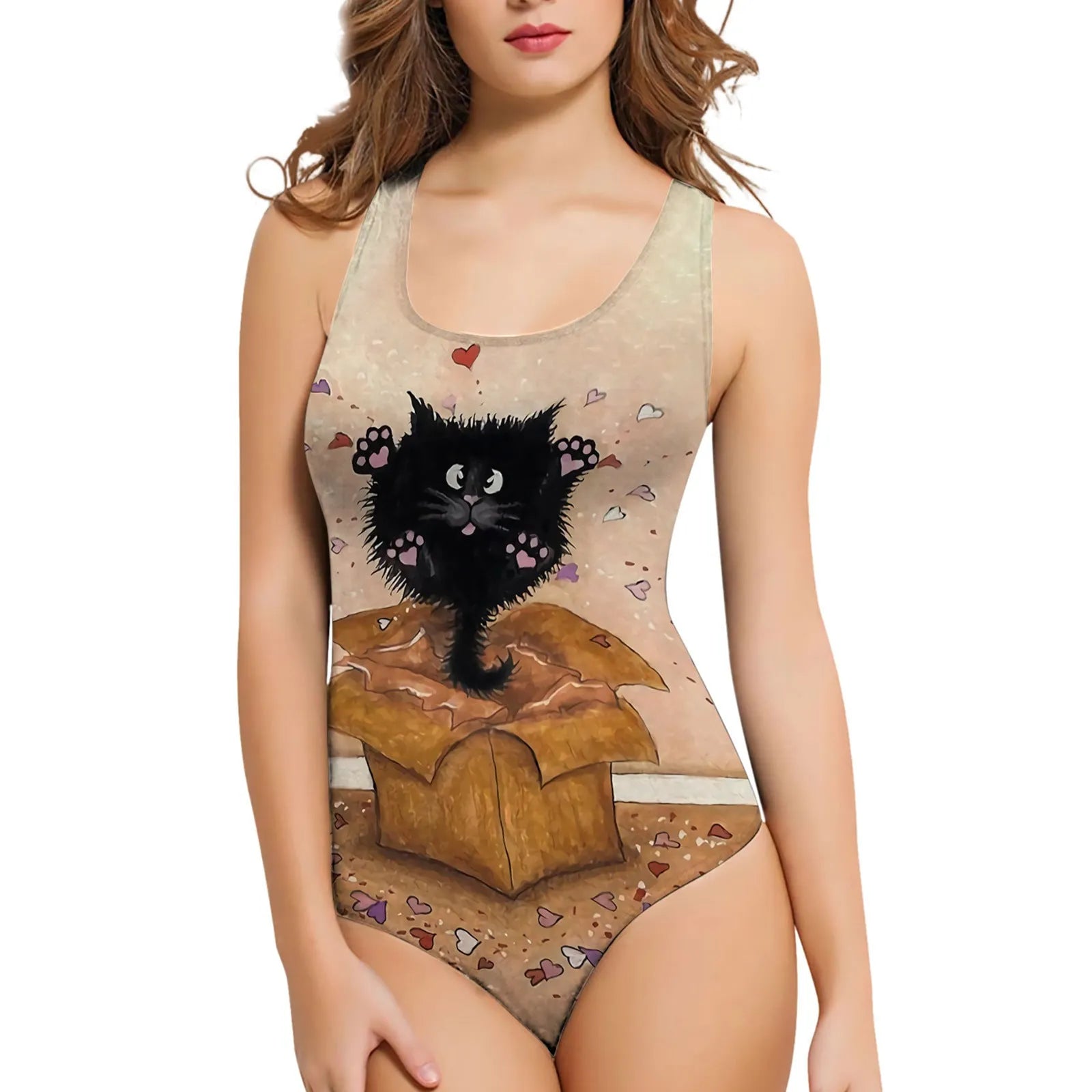 Women's 3D printed pattern swimsuit in sunflower design with one-piece sleeveless construction