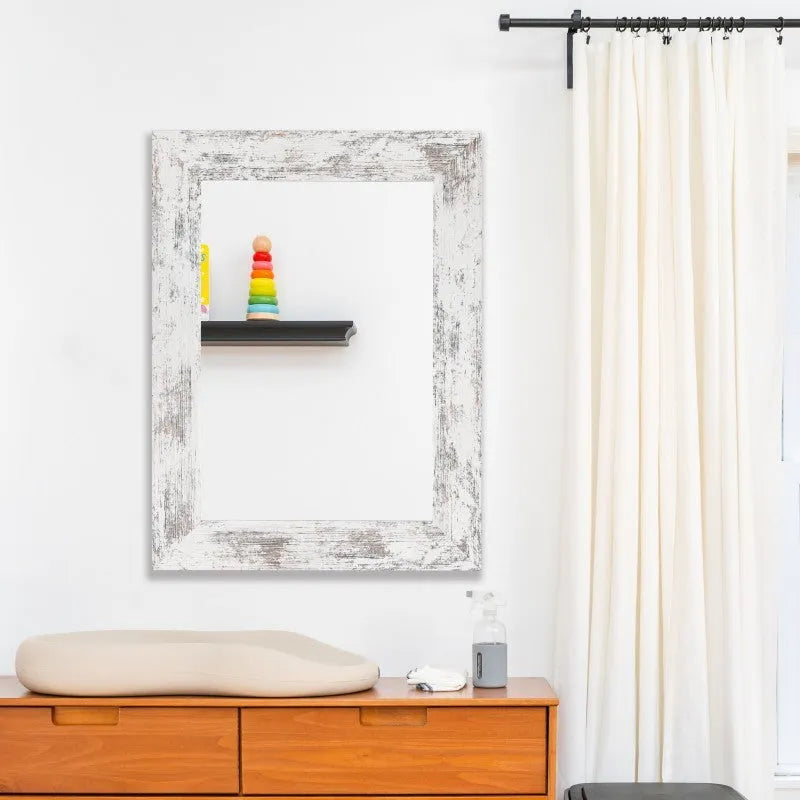 Wall-mounted bathroom mirror with retro Chinese style frame in Little White colour