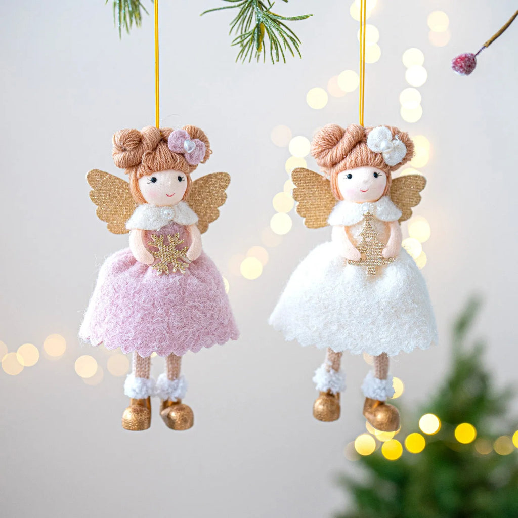 Christmas angel wings plush pendant in pink or white cloth material with modern simplicity design