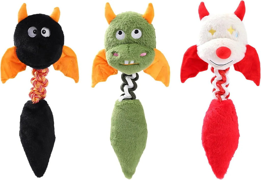 Large green plush dog toy with rope knot and realistic cartoon design on light background