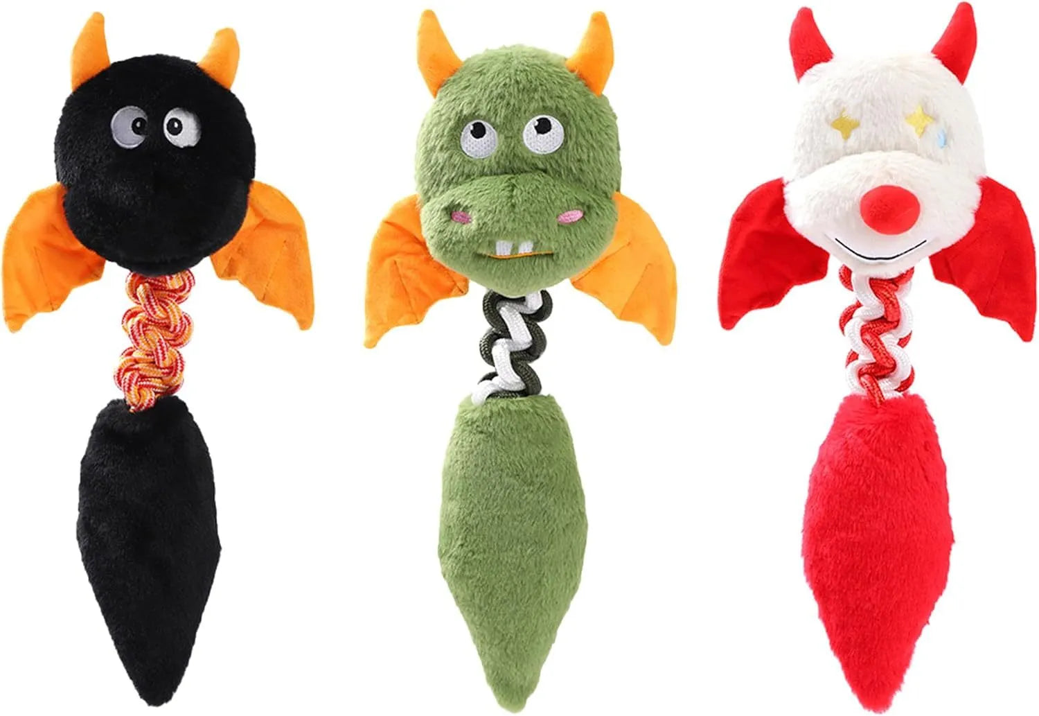 Large green plush dog toy with rope knot and realistic cartoon design on light background